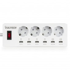 Multipresa Vultech MU-04 4 Posti Schuko + 6 Porte USB Con Tasto ON/OFF - Fast Charge